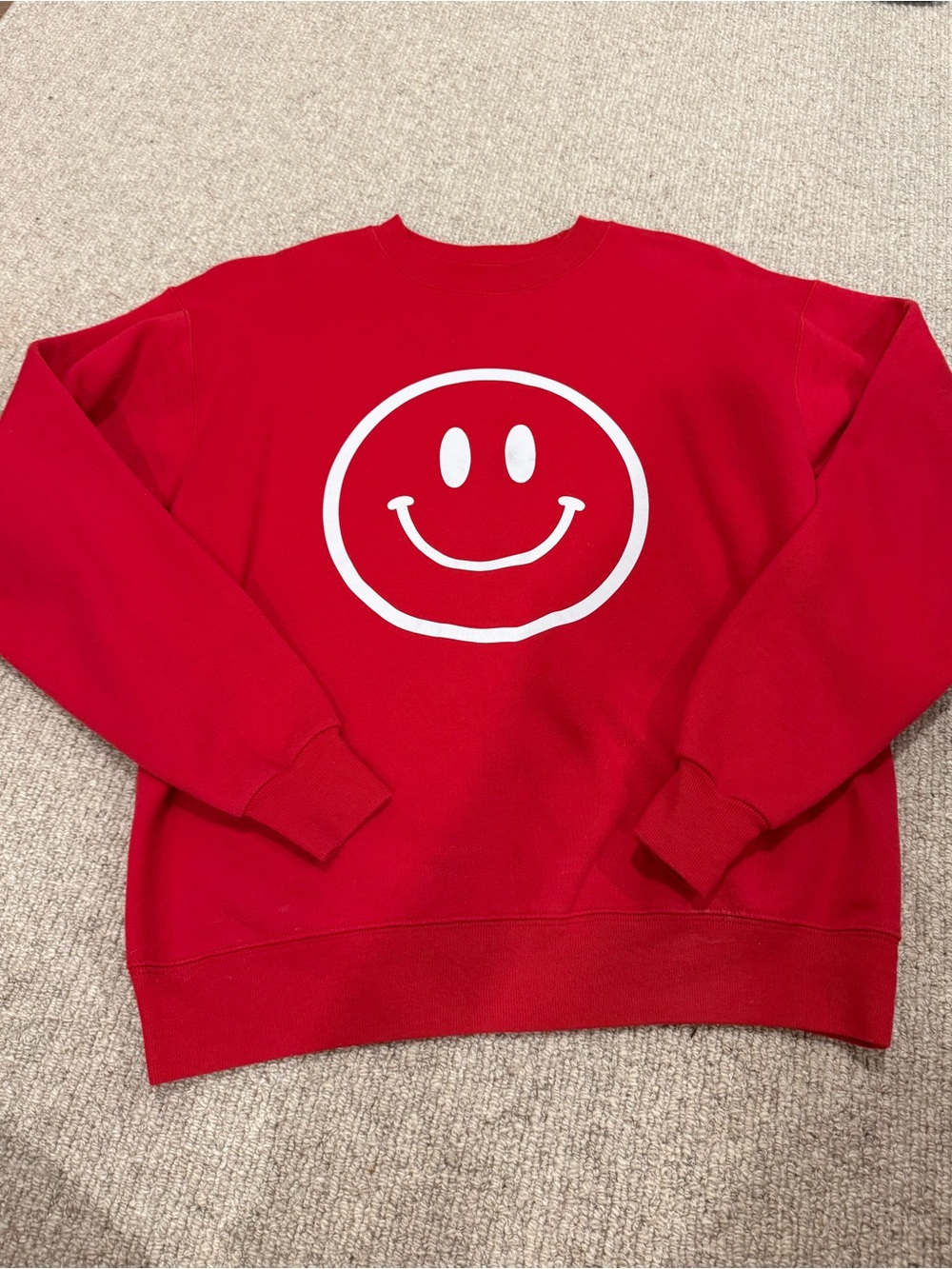 Hanes ecosmart red smiley face crewneck sweatshirt size small